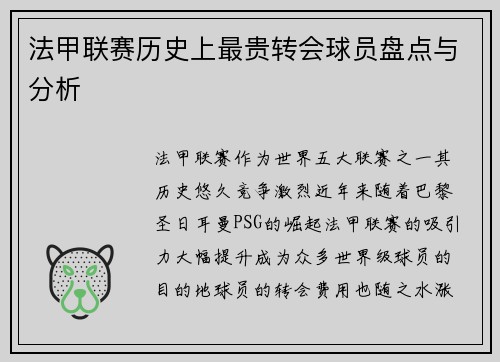 法甲联赛历史上最贵转会球员盘点与分析